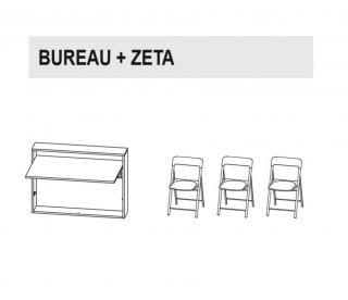 Table/bureau mural pliant BUREAU gris tourterelle avec 3 chaises ZETA blanches incluses